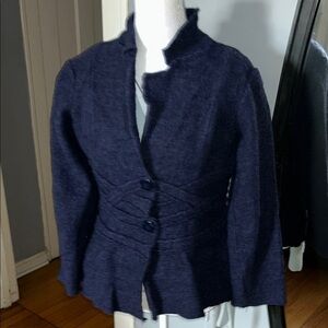 Cynthia Rowley Dark 100% Wool Blue Blazer